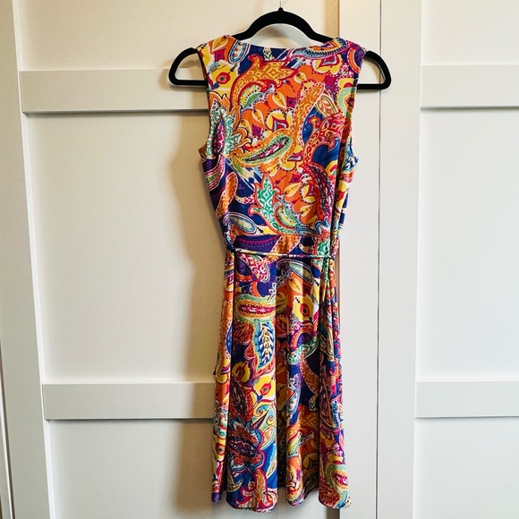 RALPH LAUREN Dress Vibrant Floral Surplice Neckline Draped Tie Belt XS Petite - Picture 2 of 13